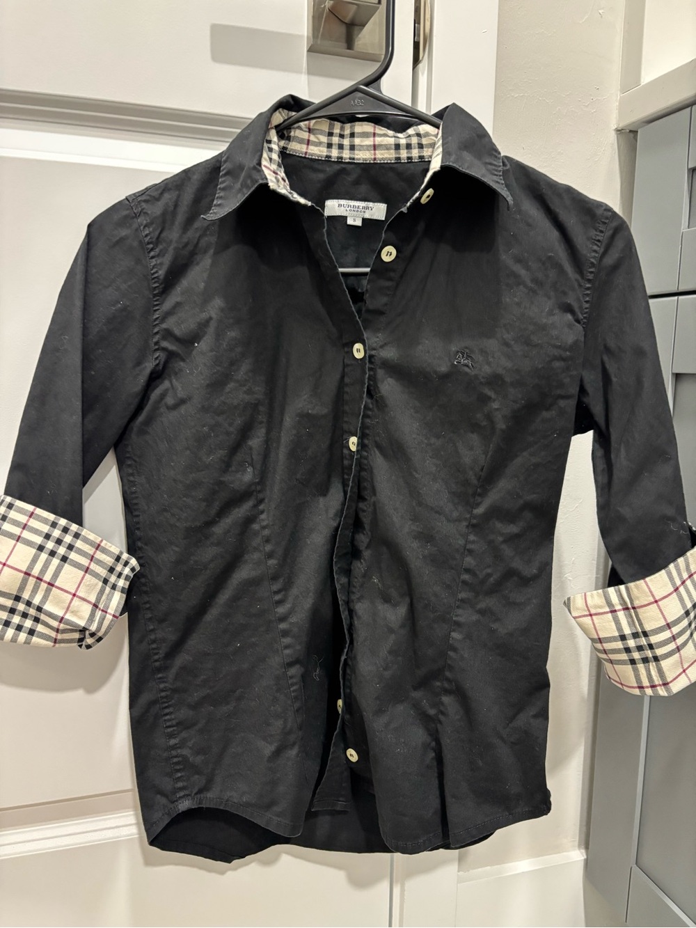 Burberry Black Button-Down Shirt with Signature Check Trim